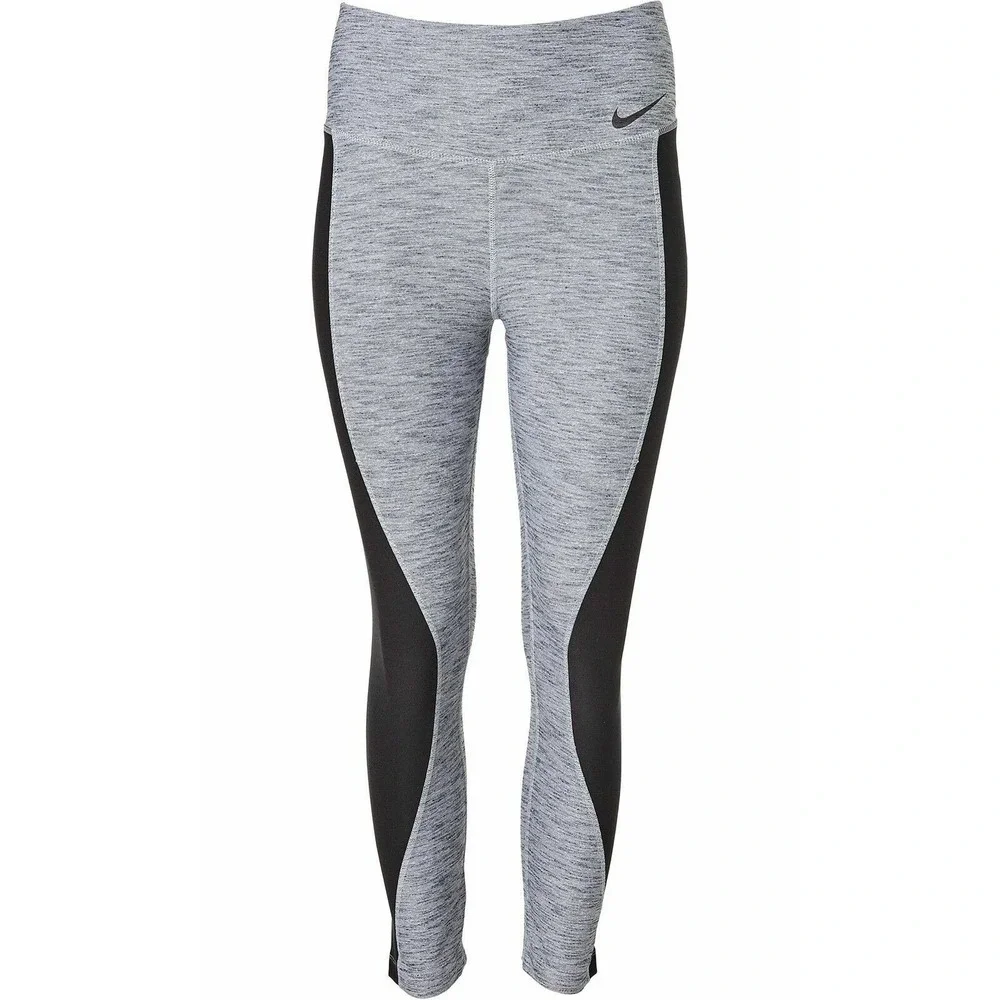 Nike Dri Fit High Waisted Power Crop Training Leggings Tight‎ Fit L Gray Black